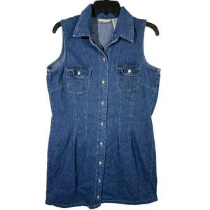 Faded Glory Girls Denim Sleeveless Shirt Dress Dark Wash Size Large (12/14)